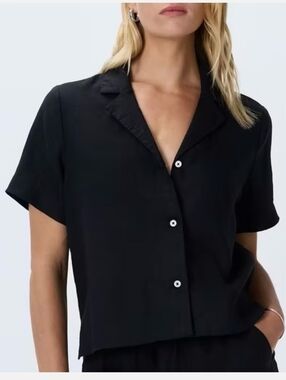 Quince 100% European Linen Flax Short Sleeve Shirt Button Up Top Black Size M